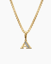 Pavé Initial Pendant in 18K Yellow Gold with Diamond A